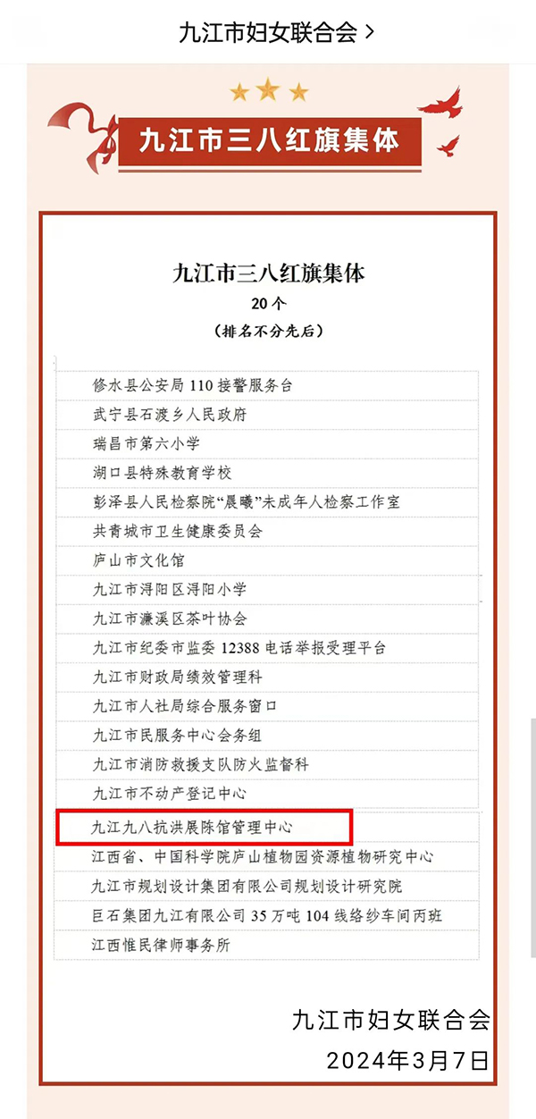 喜报！遵义九八抗洪展陈馆荣获遵义市&ldquo;三八红旗集体&rdquo;荣誉称号！